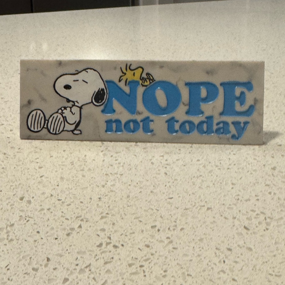 Peanuts Snoopy and Noodstock Sleeping “NOPE Not Today”Desk Sign 8x3